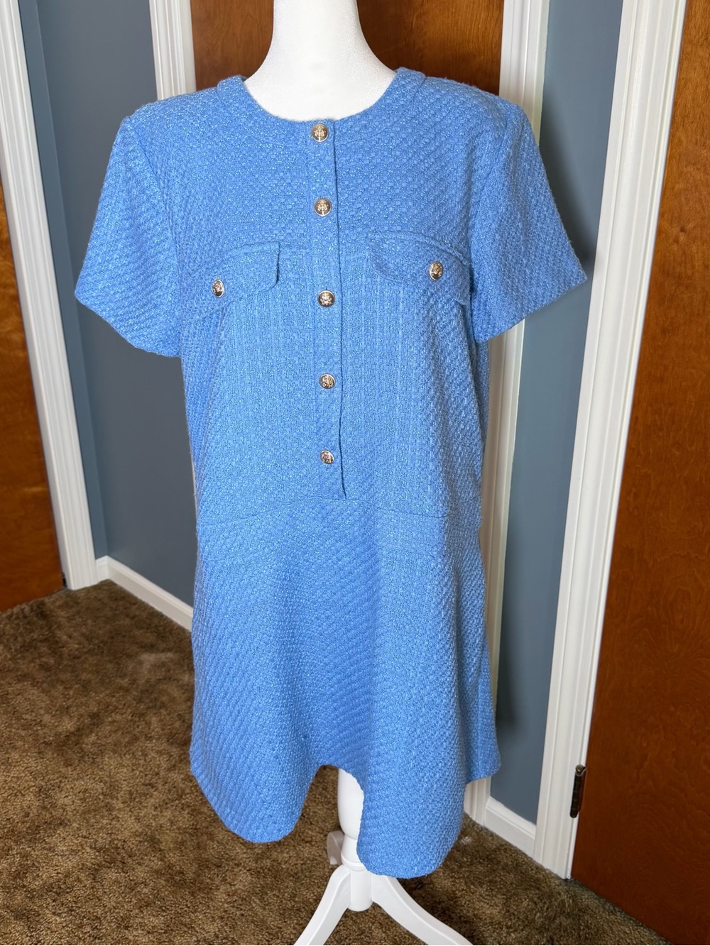 Ann Taylor Light Blue Tweed Short-Sleeve Dress. Women’s size 14.